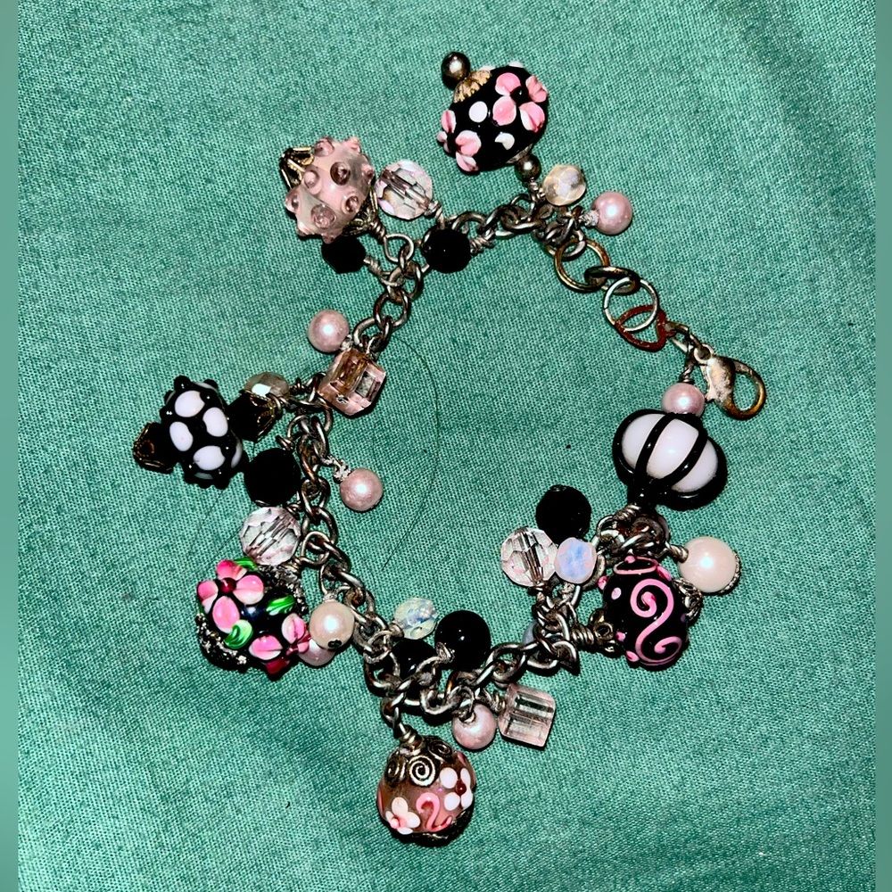 HANDCRAFTED ARTISAN MULTICOLOR BRACELET - Silver tone, Lobster Closure, 8.5”